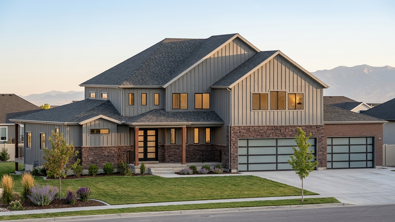 Front exterior rendering of The Rock Hardy Homes single family concept